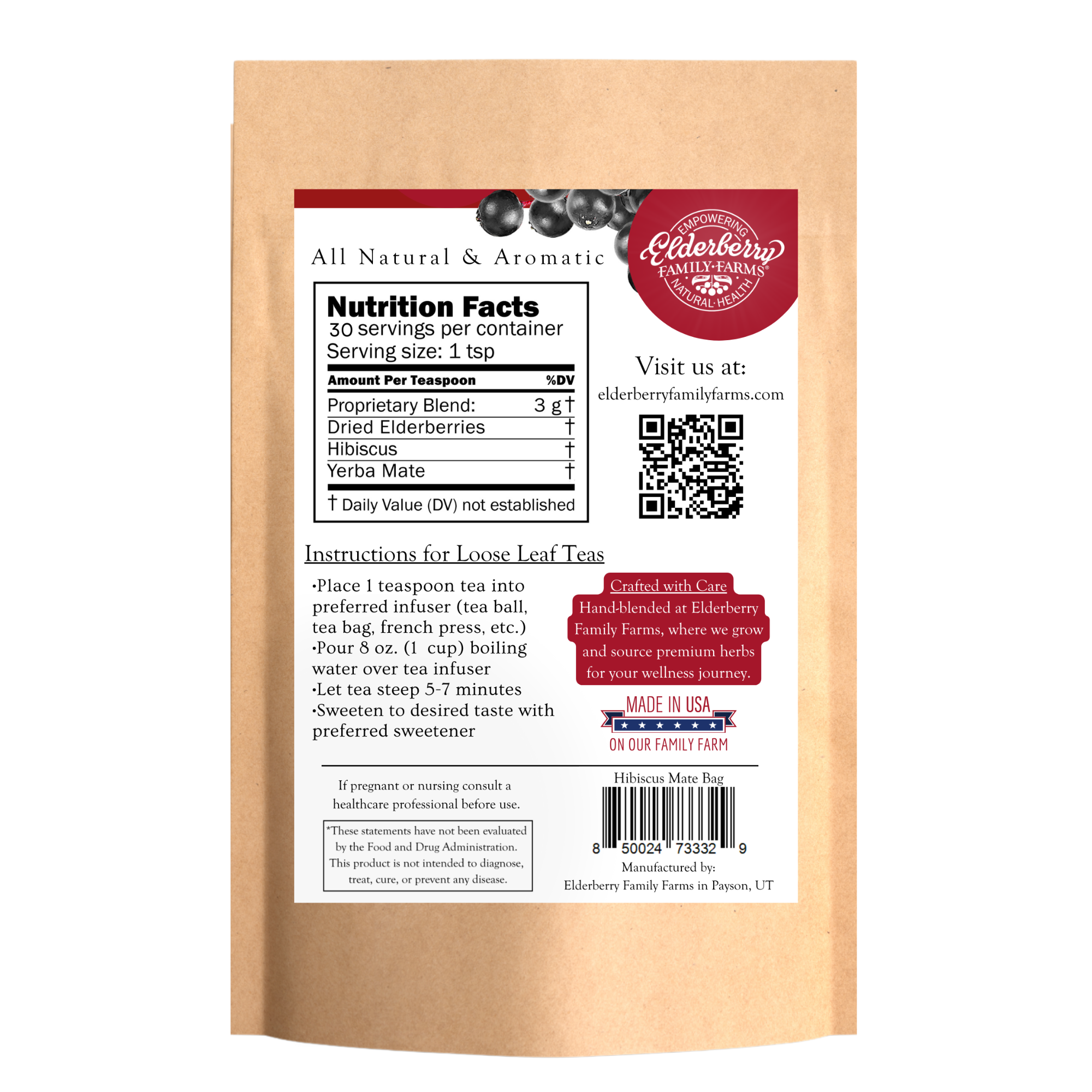 Elderberry Hibiscus Mate Terere' Tea Refill Bag - Image 2