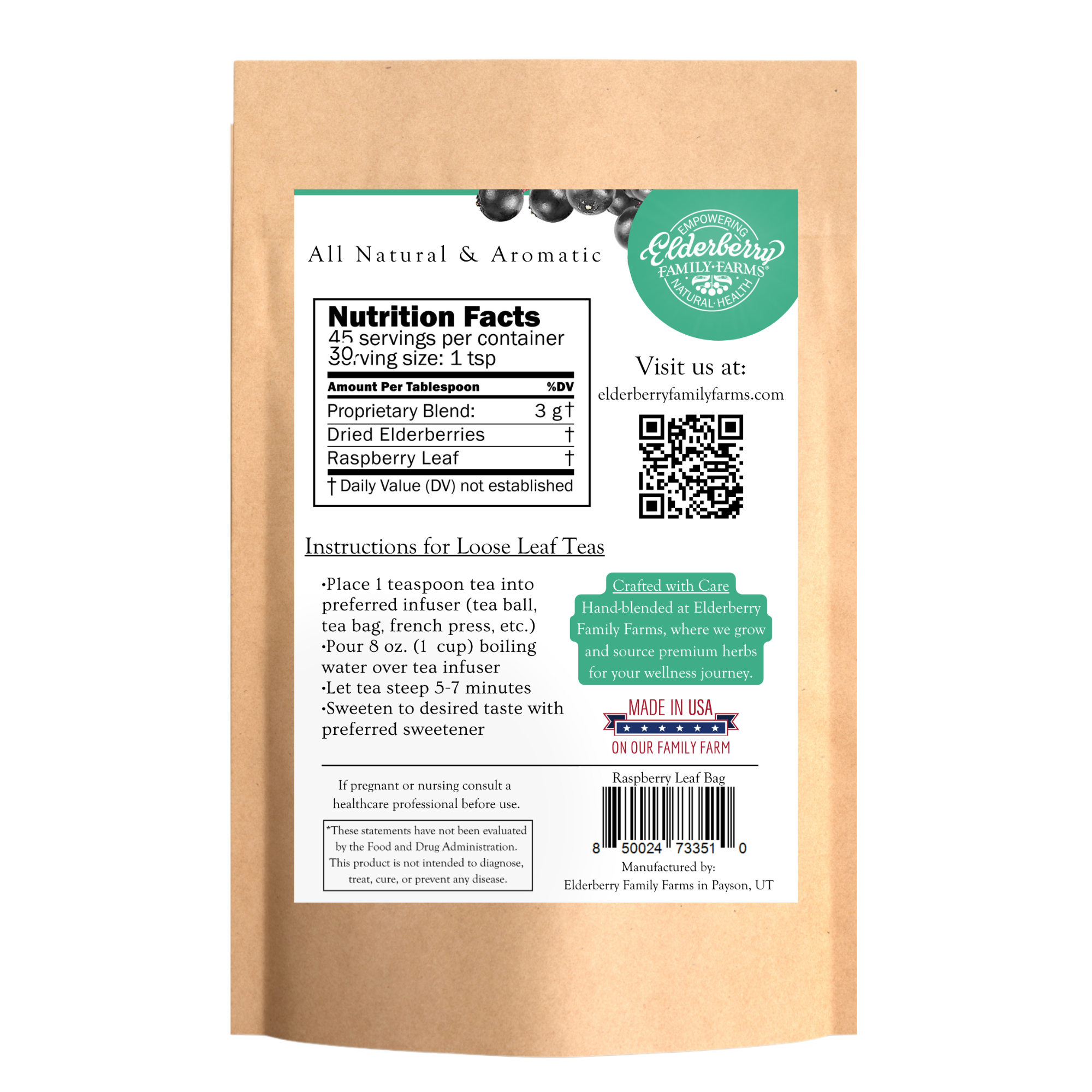 Elderberry Raspberry Leaf Tea Refill Bag