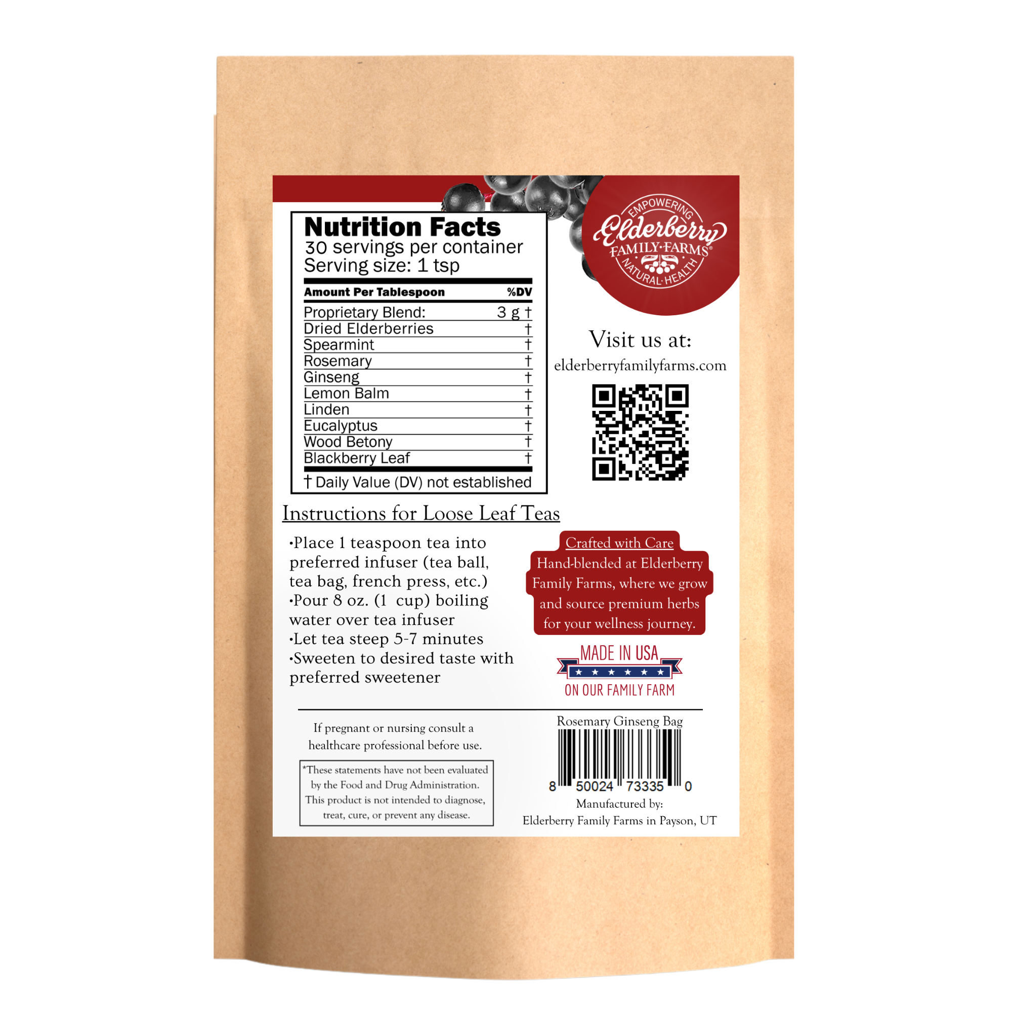 Elderberry Rosemary Ginseng Tea Refill Bag - Image 2