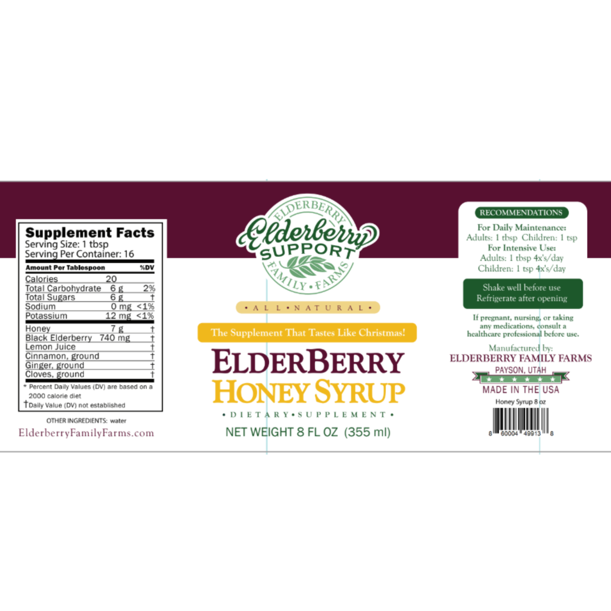 Elderberry Syrup with Honey 8oz